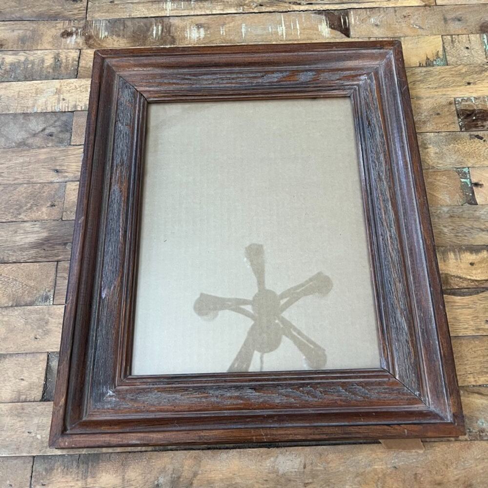 Vintage Photo Frame Rustic Brown Wood Hanging 10 x 13"